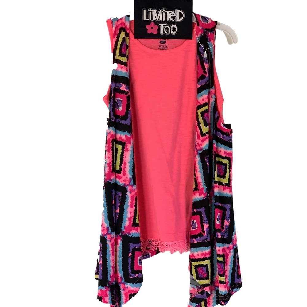 NEW!! Limited Too Pink Tank w/ Vest. Geometric Design on Vest. Size 10/12